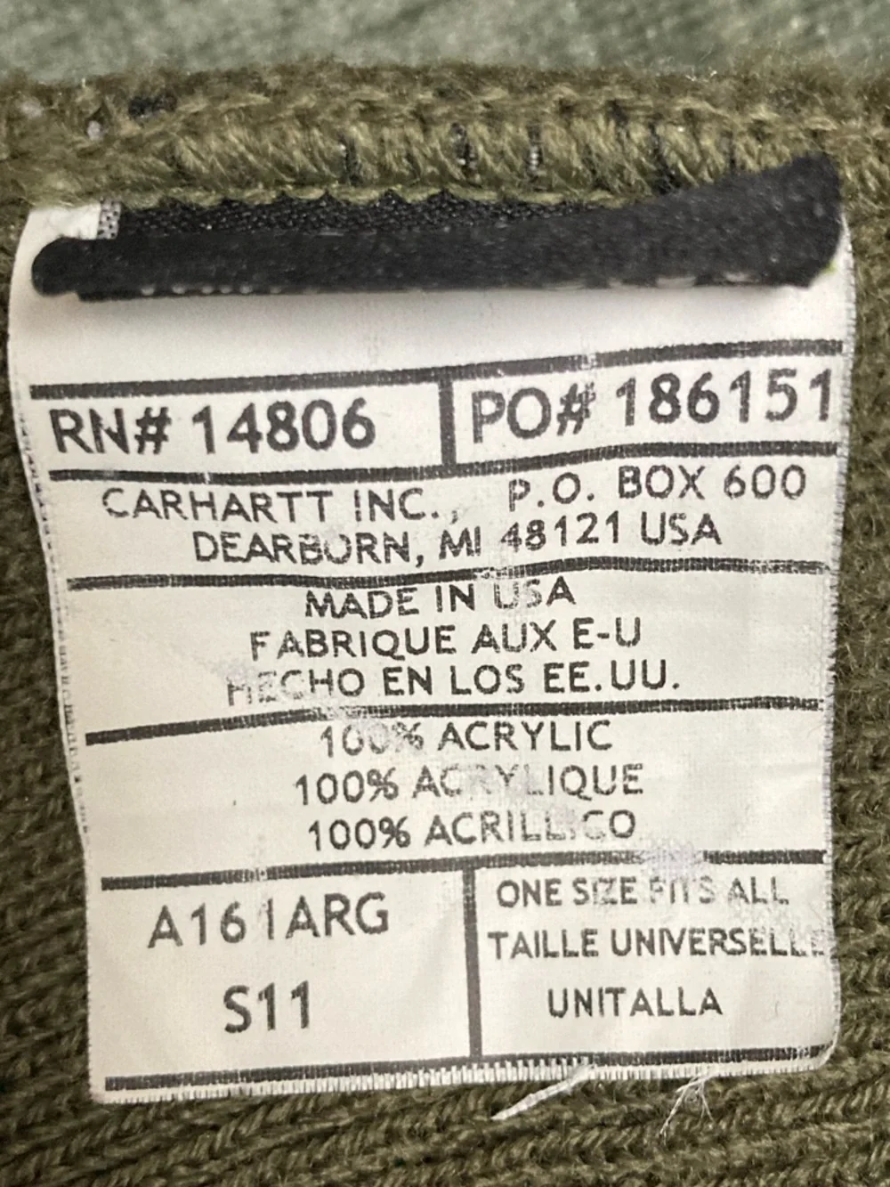 The Carhartt Knit Insulated Face Mask OSFA Olive Green EUC